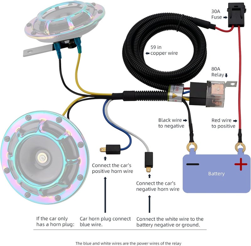 AOLIHAN مجموعة ريلاي لتوصيل بوق 80A 12V متوافقة مع سيارات وشاحنات تركيب شبكة بوق صوت انفجار (سلك بوق) - Image 5